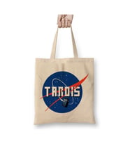 Doctor Who Tardis Nasa Logo Beyaz Bez Çanta Uzun Saplı Alışveriş Çantası Plaj Çantası
