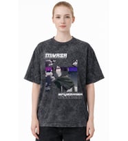 Tasarım Mikasa Ackerman Attack On Titan Anime Baskılı Unisex Oversize Eskitme Yıkamalı Tişört