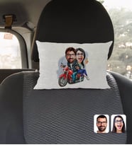 BK Gift Kişiye Özel Sevgililer Karikatürlü Dikdörtgen Araç Koltuk Yastığı-97