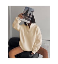 Yarım Fermuarlı Üç İplik Sweatshirt - Bej