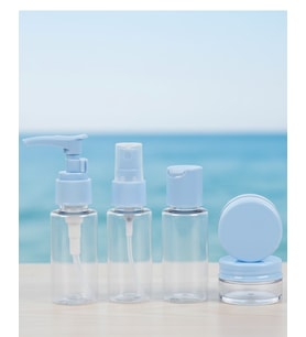5’li Seyahat Dolum Şişe Seti 30 ml Şeffaf Taşıma Çantalı
