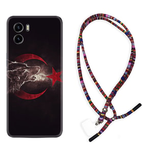 Vivo Y15S Y32 Y33S Y51 Y53S Kılıf Boyun Asklı Rasta Silikon Kurt ve Ay Yıldız 1403