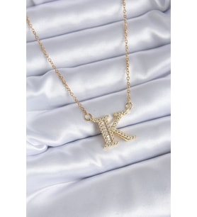 316L Çelik Gold Renk K Harf Model Zirkon Taşlı Kadın Kolye - TJ-BKO7712