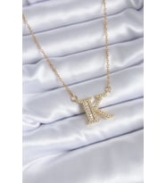 316L Çelik Gold Renk K Harf Model Zirkon Taşlı Kadın Kolye - TJ-BKO7712