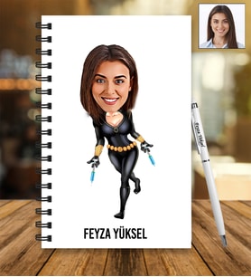 Kişiye Özel Süper Kadın Tasarımlı Karikatür Ahşap Defter Ve Kalem Seti 81