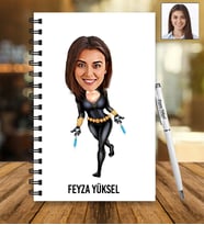 Kişiye Özel Süper Kadın Tasarımlı Karikatür Ahşap Defter Ve Kalem Seti 81