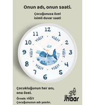 İsme Özel Sevimli Balina Çocuk Odası Duvar Saati Orta Boy 30 cm Beyaz Camlı Sessiz