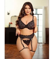 Fantezia Night Kadın Büyük Beden Siyah Fantezi Jartiyer Takımı 8013