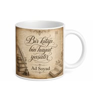 Eski Kitap Sayfası Tasarımlı Porselen Kupa Kitaplık Köşesi Eşlikçisi Edebi Hediye Bardak