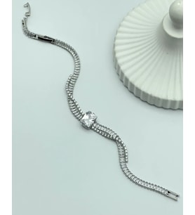 Çelik Silver Baget Taşlı Su Yolu Bileklik - 25-blk111