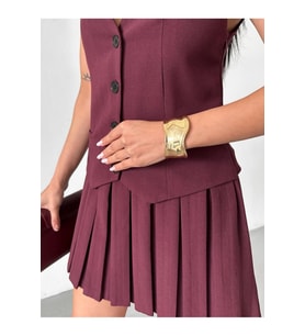 Mini Elbise Model Pileli Etek Şık Elbise (Bordo)