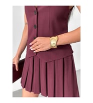 Mini Elbise Model Pileli Etek Şık Elbise (Bordo)
