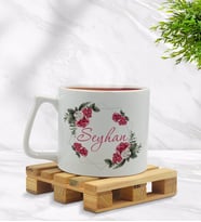 BK Gift Kişiye Özel Çiçek Tasarımlı Middle Beyaz Kupa Bardak Model 15