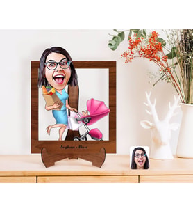 BK Gift Kişiye Özel Anneler Günü Temalı Ev Hanımı Anne Karikatürlü Ahşap Standlı 3D Biblo-1 (Beyaz)