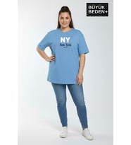 Kadın Büyük Beden NY New York Baskılı 3xl-6xl Bisiklet Yaka Tshırt SPR26BTSK510-15