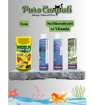 Akvaryum Su Düzenleyici ve Vitamin Seti + Balık Yemi)