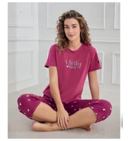 Mihra Kadın Bisiklet Yaka COMPACT PENYE Likralı KAPRİ Kısa Kol Pijama Takımı 90753M - 1 Adet (Mürdüm)