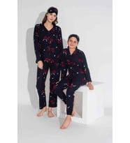 Yeni Sezon Sonbahar/Kış Kız Çocuk Geyik Desenli Süet Pijama Takımı 2724-11 Lacivert