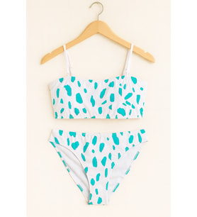 Kadın Beyaz Turkuaz Desenli Bikini Takımı – Straplez Üst, İnce Askılı 1440-59