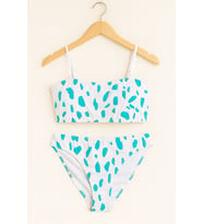 Kadın Beyaz Turkuaz Desenli Bikini Takımı – Straplez Üst, İnce Askılı 1440-59