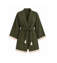 Kimono Müslin 2 Katlı Peştemal Bornoz (Beden L-XL)