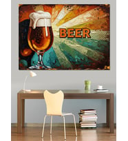 Bira Bardağı Ve Beer Yazısı Dekoratif Kanvas - Mdf Ahşap Tablo
