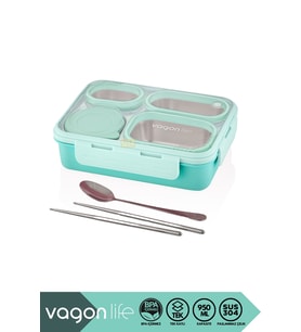 Bento 950ml Tek Katlı 4 Bölmeli Çelik Sefer Tası Yemek Kutusu