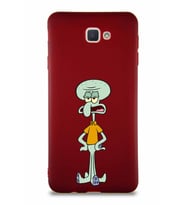 Samsung Galaxy J7 Prime Soft Premier Kapak Squidward Dokunaç Tasarımlı Silikon Kılıf - Mürdüm (Şeffaf)