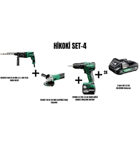 Hikoki Set-4(830W 3.2J SDS PLUS KIRICI DELİCİ+730W 115MM AVUÇ TAŞLAMA+55NM AKÜLÜ DARBELİ MATKAP)