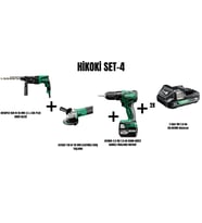 Hikoki Set-4(830W 3.2J SDS PLUS KIRICI DELİCİ+730W 115MM AVUÇ TAŞLAMA+55NM AKÜLÜ DARBELİ MATKAP)