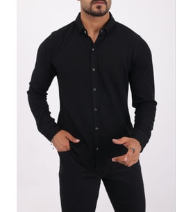Troy Uzun Kol Slim Fit Erkek Gömlek-6974 (Siyah)