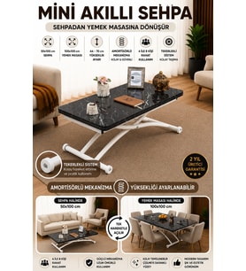 Mini Juppo Akıllı Sehpa Siyah Mermer D Oval
