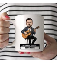 En Başarılı Gitarist Müzisyen Erkek Karikatürlü Kupa Bardak