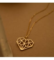Kişiye Özel 925 Ayar Gümüş Şık Origami Kalp Kolye (Gold)