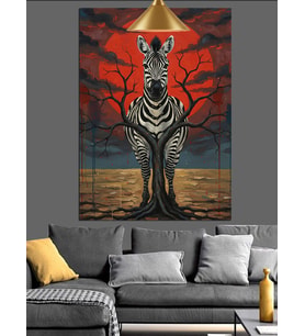 Gotik Sanat Zebra Figürü Dekoratif Kanvas - Mdf Ahşap Tablo