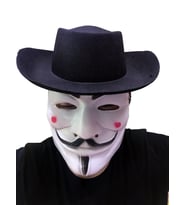 Siyah Renkli Delikli Çocuk Boy Vendetta Şapkası ve Vendetta Maskesi