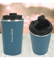 HEDİYESİ BİZDEN KİŞİYE ÖZEL İSİM BASKILI PASLANMAZ ÇELİK KAYDIRMAZ TABANLI TERMOS MUG 380 ML (Mavi)