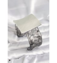 Siyah Mermer Desen Akrilik Plastik Gümüş Kare Plaka Model Vintage Kadın Bilezik - TJ-BB6671