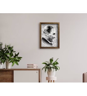 BK Home Atatürk Tasarımlı Doğal Masif Ahşap Çerçeveli Tablo 45x65cm-33