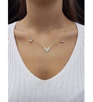 Üçlü Kelebek 18K Altın Kaplama Kolye (Karışık)