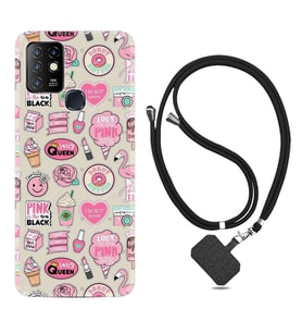 INFINIX Hot 8 9 10 11S Hot 10 Play 10T Kılıf Boyun Askılı Silikon Donut Flamingo 1415