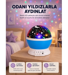 Renkli LED Gece Lambası 6 Işık Modlu Çocuk Odası Atmosfer Aydınlatma
