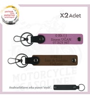 Motosiklet Aşıkları İçin İsim Plaka ve 0 (-) Kan Grubu Yazılı Kişisel x2 Anahtarlık, Kahve-Pembe-Syh (Çok Renkli)
