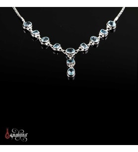 Mavi Topaz Taşlı 925 Ayar Gümüş Kolye Yeni Tasarım