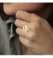 Kişiye Özel Sevimli Cactus Kolye 925K Gümüş (Gold)