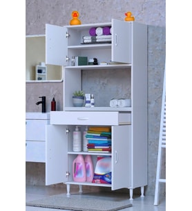 Eliusta Nordi 4 Kapak 2 Raflı Beyaz Dolap 75x173x32,5 cm Çekmeceli Çok Amaçlı Banyo/Mutfak Dolabı