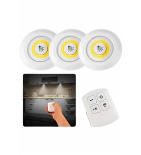 İthalat® Dolap Işığı Mutfak Rafı Işığı Uzaktan Kumandalı 3 Lü Spot Led Lamba