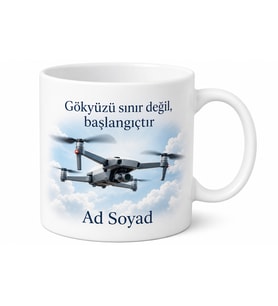 İsimli Drone Desenli Pilot Kupası Özel Tasarım Baskılı Kupa Bardak Hediye