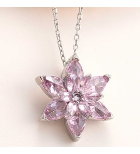 GümüŞ Pembe Lotus Çiçeği Kolye