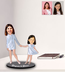 Kişiye Özel Anneler Günü Anne Kız Karikatürlü Ahşap Biblo Model-1-Eco